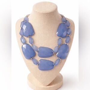 Vintage Blue Faceted Lucite Statement Necklace Double Strand Silver Tone